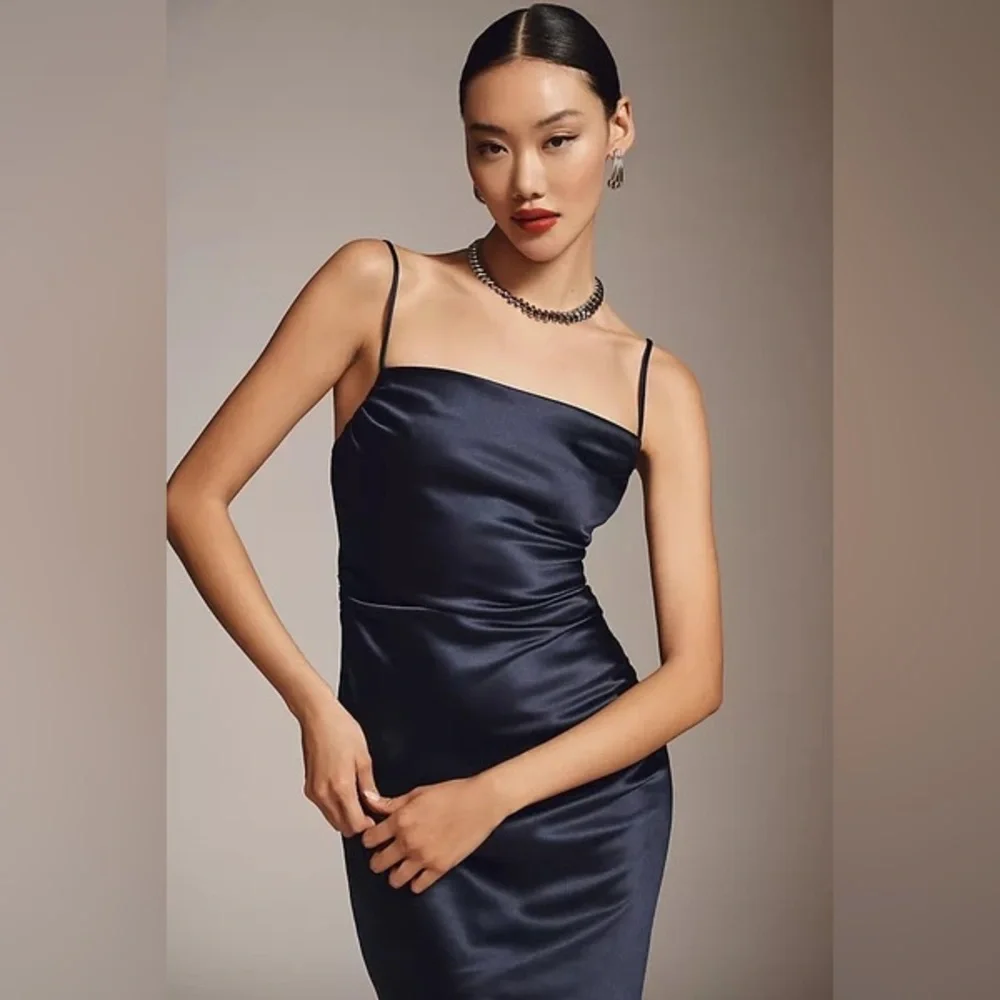 NWT Anthropologie BHLDN Emery Square-Neck Stretch Satin Midi Dress Medium